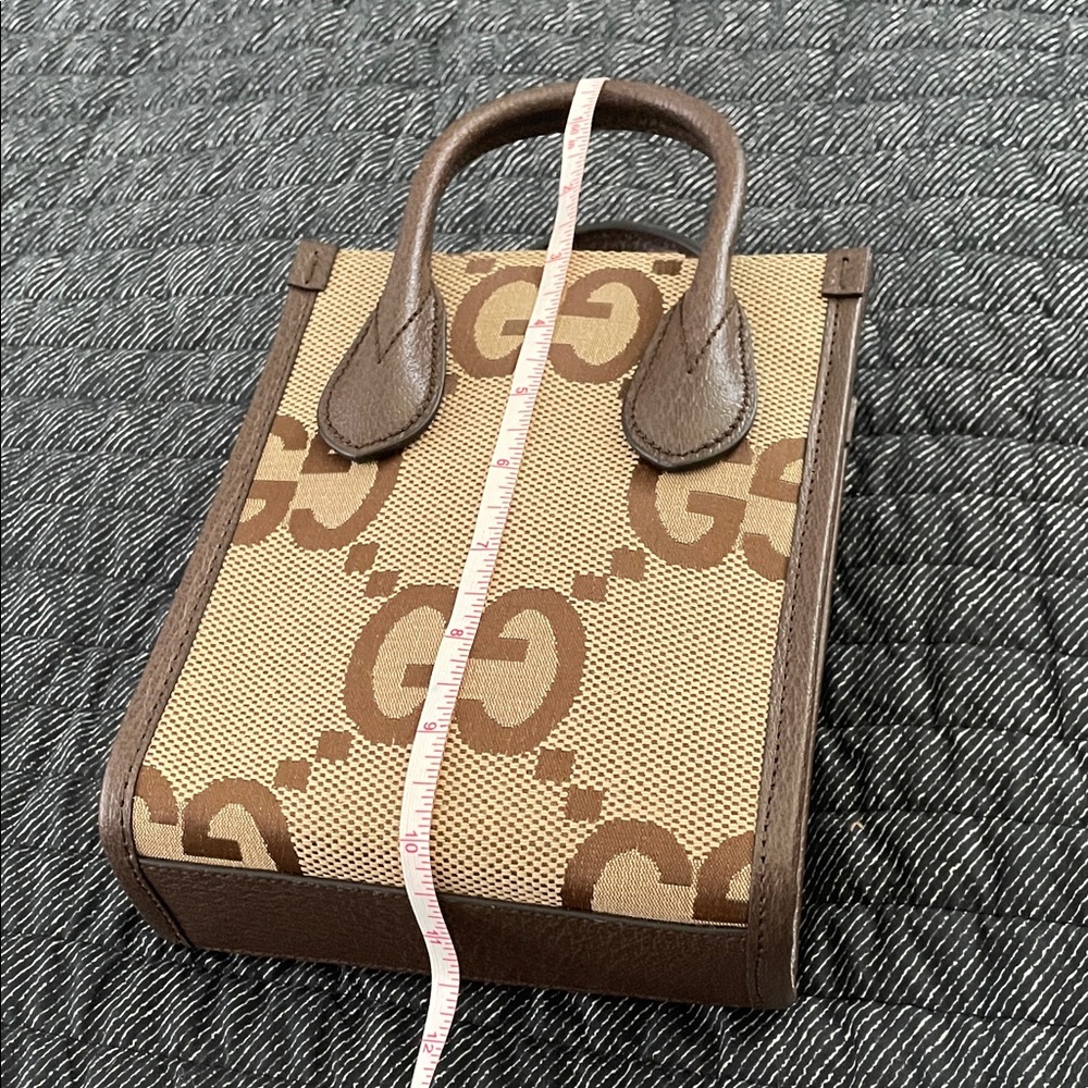 Gucci Jumbo GG Canvas Tote Mini in Brown and Tan with Adjustable Strap - Picture 11 of 11